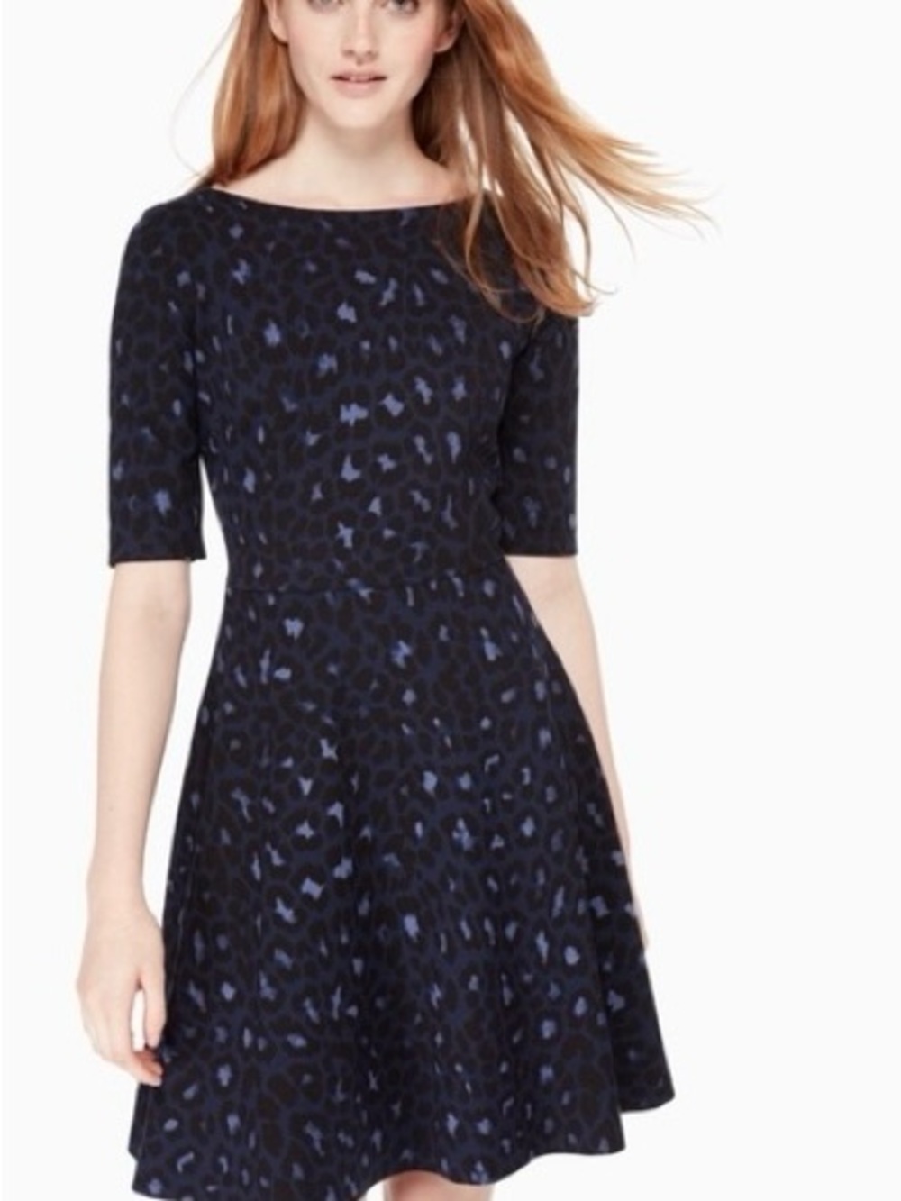 kate spade Navy and Black Leopard-Print Fit & Flare Midi Dress size M